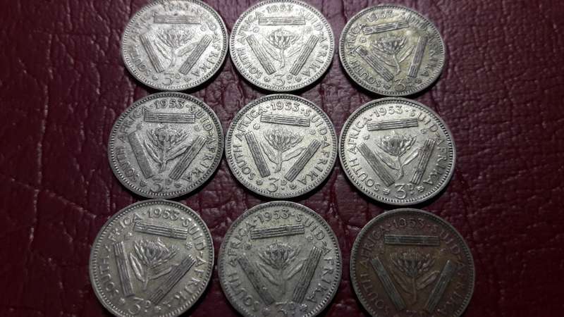 9 x 1953 3d Tickey Penny