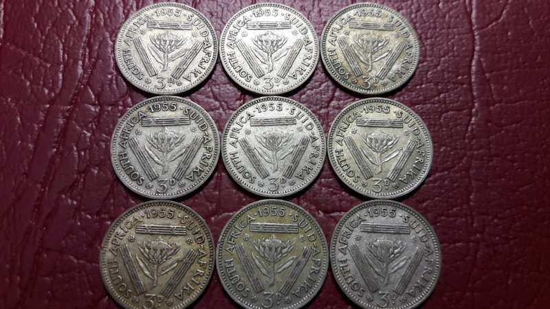 9 x 1955 3d Tickey Penny