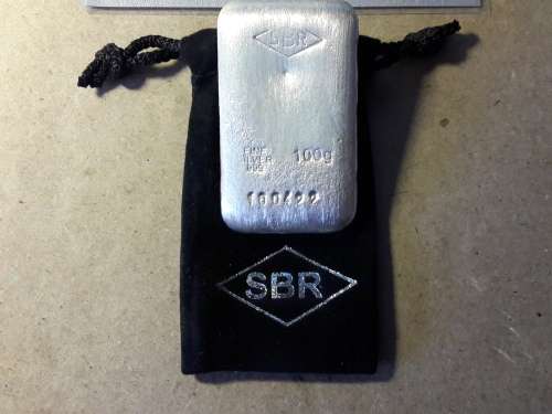 100 g .999 Silver Bar from SBR with certificate of Authenticity