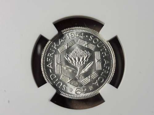 1954 SA UNION 6 PENCE NGC GRADED MS 65