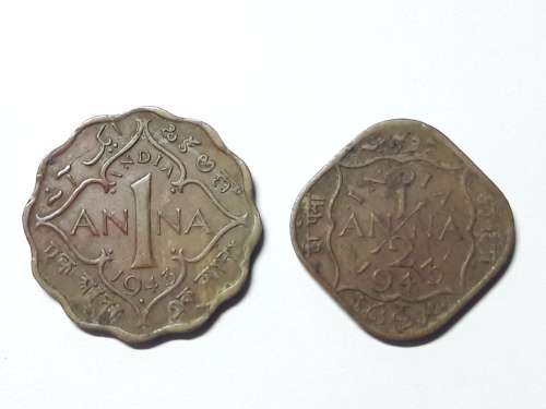 1943 INDIA BRITISH ONE ANNA AND HALF ANNA