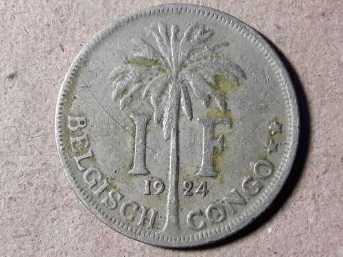 1924 Belgian Congo 1 Franc - Albert I Dutch text