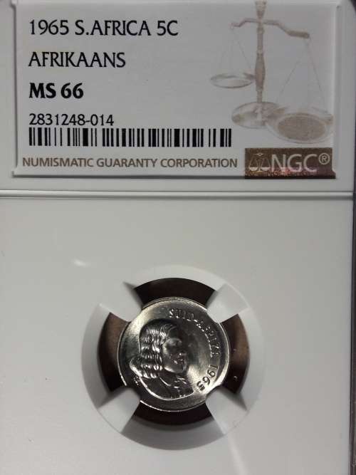 1965 RSA 5 CENT AFRIKAANS NGC GRADED MS 66 [POP 1]