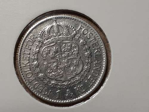 1934 SWEDEN SILVER 1 Krona - Gustaf V