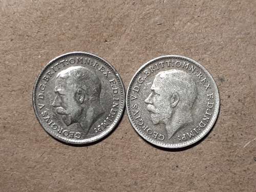 2 x BRITISH STERLING SILVER 3 PENCE