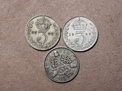 3 x BRITISH SILVER 3 PENCE