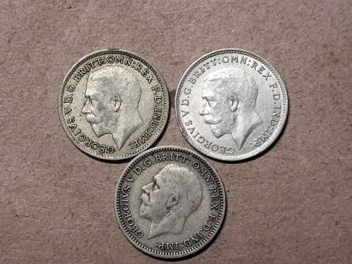 3 x BRITISH SILVER 3 PENCE