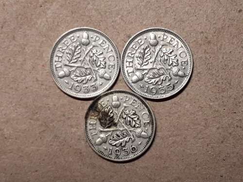 3 x BRITISH SILVER 3 PENCE