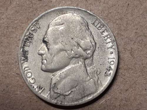 1943 USA SILVER 5 Cents "Jefferson Wartime Nickel"