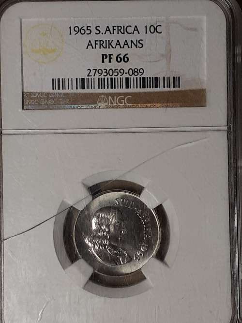 1965 RSA 10 CENT AFRIKAANS NGC GRADED PF 66 [Capsule cracked]