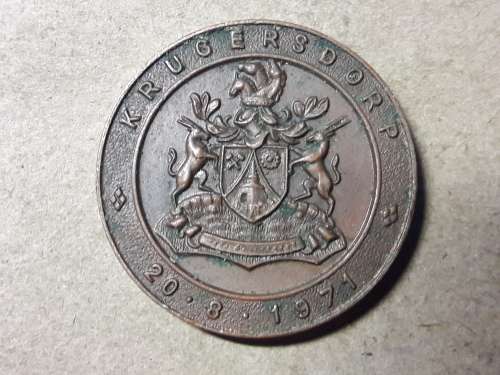 TOEKENNING VAN EREBURGERSKAP AAN STAATSPRESIDENT J.J. FOUCHE - 20 AUGUST 1971 KRUGERSDORP MEDALLION