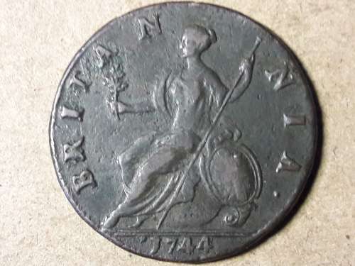 1744 BRITISH ½ Penny - George II old bust [Rare in this condition]