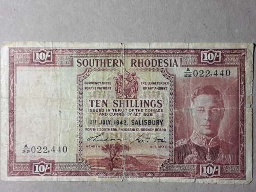 RHODESIA 10 SHILLINGS NOTE [01-07-1942] CIRCULATED