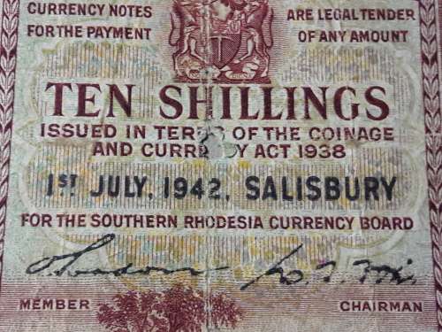 RHODESIA 10 SHILLINGS NOTE [01-07-1942] CIRCULATED