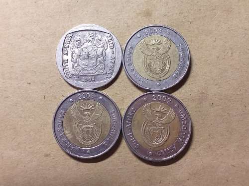 ONE BID FOR 4 x RSA FIVE RAND COINS