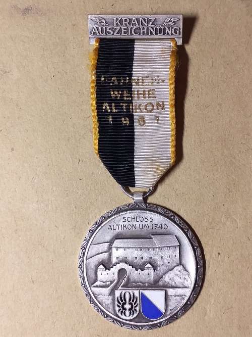 Antique Rare SILVER Huguenin Le Locle Medal 1961 Kranz-Auszeichnung [29 g]
