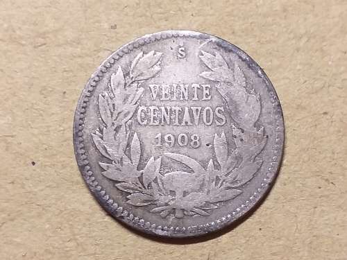 1908 Chile SILVER 20 Centavos