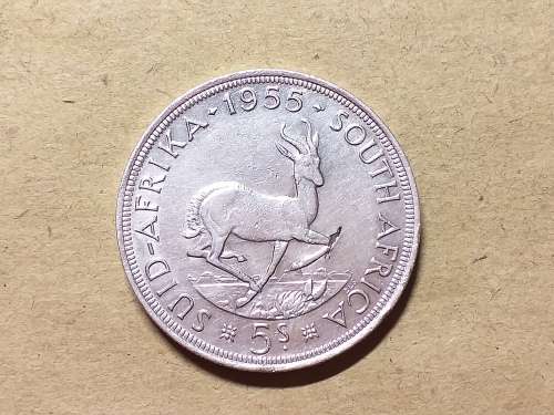1955 SA UNION SILVER 5 SHILLINGS