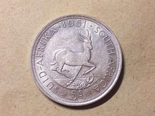 1951 SA UNION SILVER 5 SHILLINGS