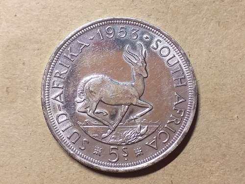 1953 SA UNION SILVER 5 SHILLINGS