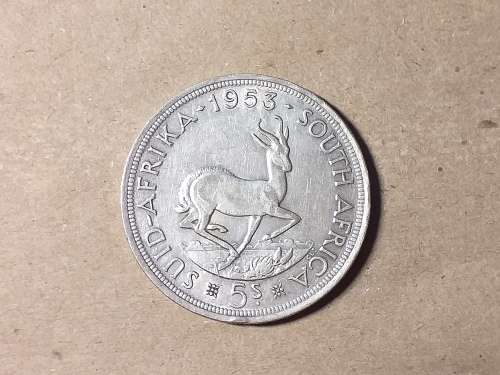 1953 SA UNION SILVER 5 SHILLINGS