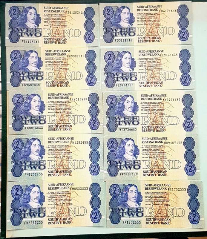 10 x SOUTH AFRICAN R2 BANK NOTES Uncirculated. [Gerhard de Kock]