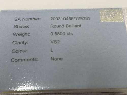 E.G.L. GRADED BRILLIANT ROUND DIAMOND [0.58 ct] VS2, L.