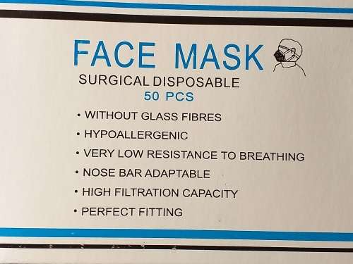 50 SURGICAL DISPOSABLE FACE MASKS WITHOUT GLASS FIBRES [Bid per mask to take 50]