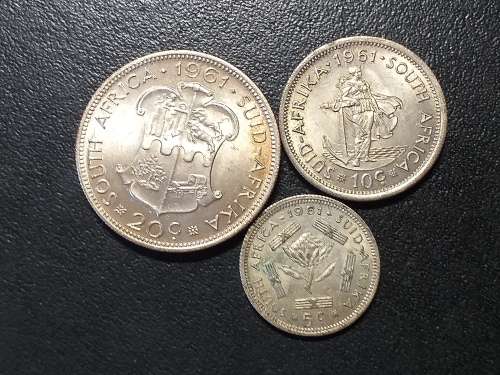 3 x 1961 RSA SILVER COINS
