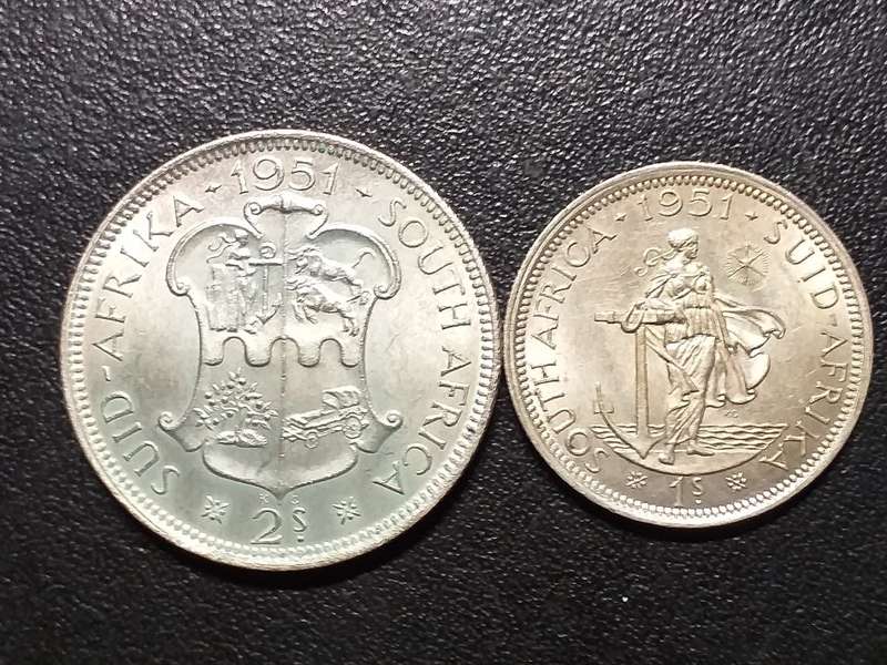 1951 SA UNION SILVER 1 AND 2 SHILLINGS [Uncirculated] (One bid for both)