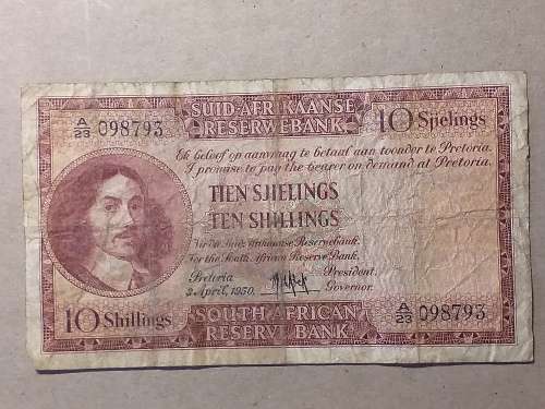 3 April 1950 RSA 10 SHILLINGS BANK NOTE