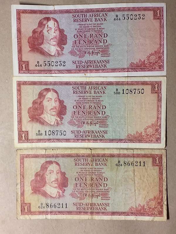 3 x RSA R1 BANK NOTES [T.W. De Jongh]