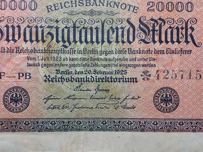 1923 GERMANY 20,000 Mark Reichsbanknote