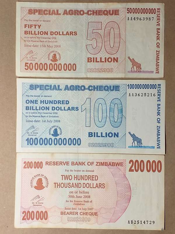 3 x BANK NOTES FROM ZIMBABWE