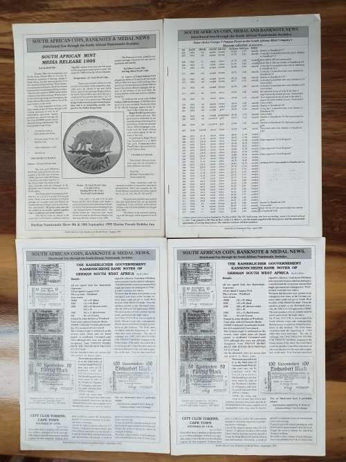 4 x SOUTH AFRICAN COIN, BANKNOTE & MEDAL NEWS [1994/95/96]