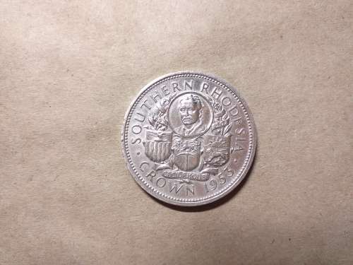 1953 RHODESIA SILVER 1 Crown - Elizabeth II Cecil Rhodes