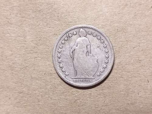 1905 SWITZERLAND ½ Franc Helvetia standing; silver
