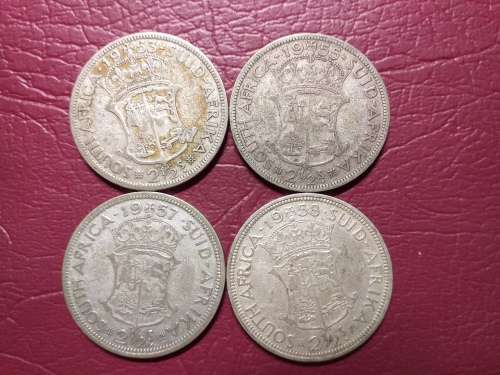 4 x SA UNION SILVER [50%] 2.5 SHILLINGS - DIFFERENT DATES [Bid per coin to take all]