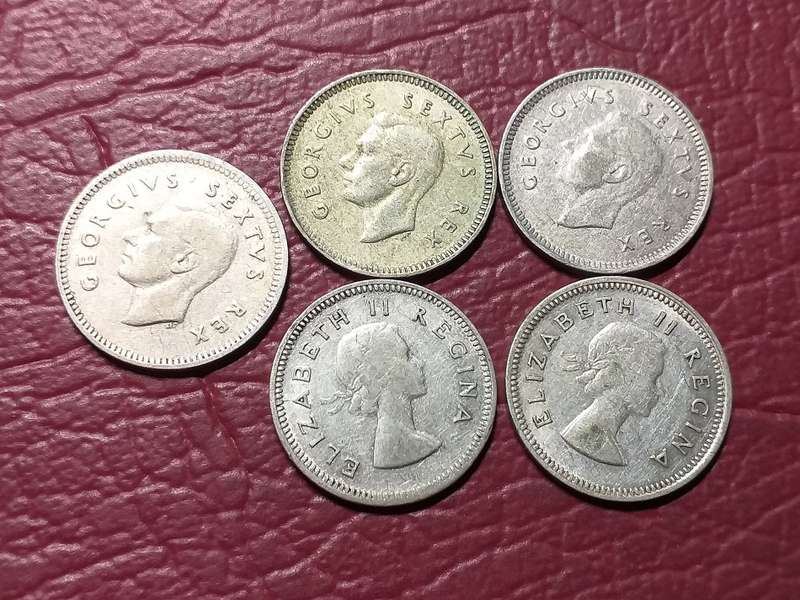 A LOT OF 5 SA UNION THREEPENCES - DIFFERENT DATES [Bid per coin to take all]