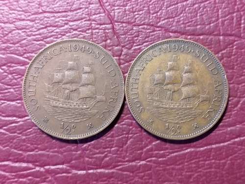 2 x 1944 SA UNION HALF PENNIES