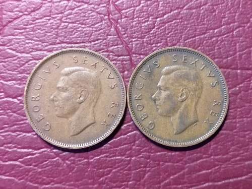 2 x 1944 SA UNION HALF PENNIES