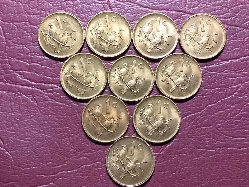 10 x 1976 RSA 1 CENT COINS - ALL BRILLIANT UNCIRCULATED - [Bid per coin to take all]