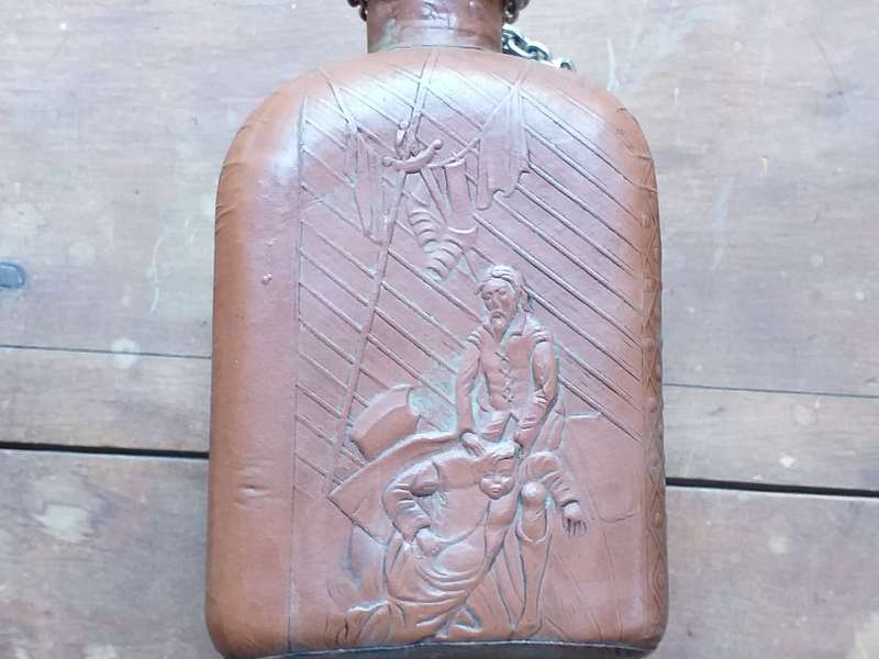 Miguel de Cervantes Leather Wrapped WHISKEY BOTTLE EMPTY Decanter 9" RARE Collectible