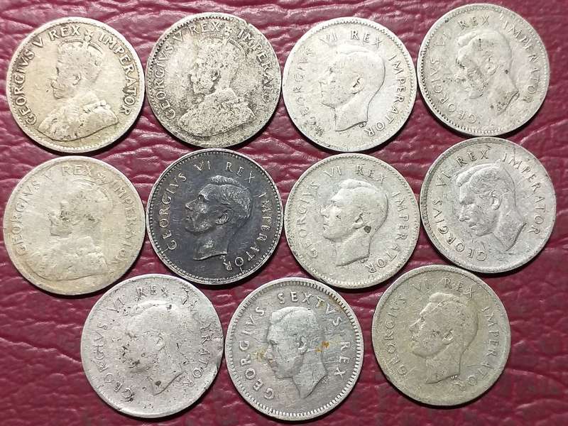 11 x SA UNION SILVER [80%] THREEPENCE'S - [Bid per coin to take all]