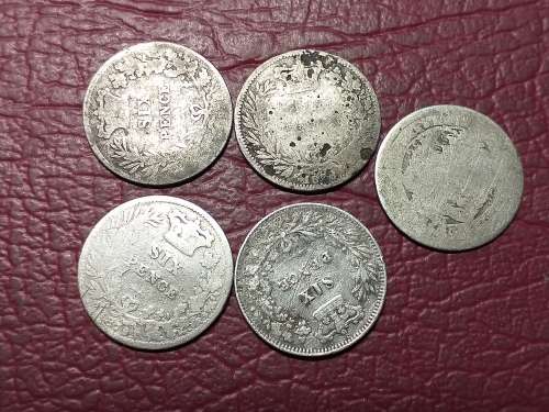 5 x British SCRAP SILVER [92.5%] SIXPENCES - 12,5 gram