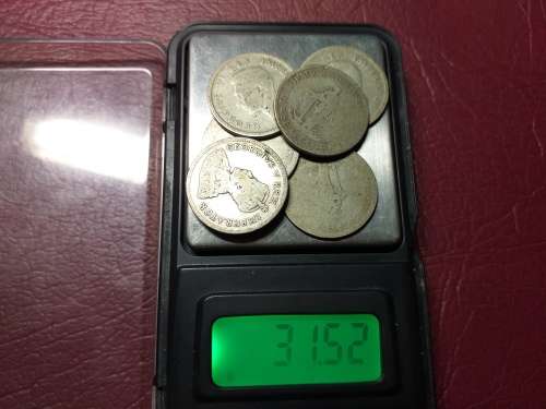 6 x SA UNION SCRAP SILVER [80%] 1 SHILLINGS - 31 gram