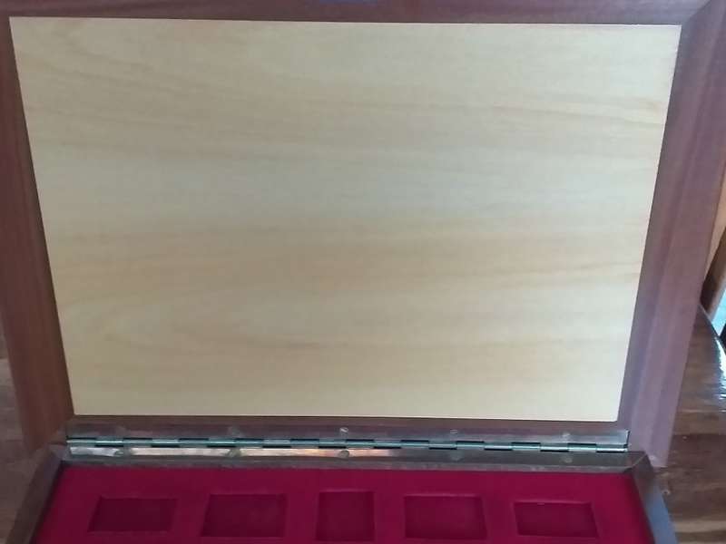 EMPTY WOODEN BOX FOR THE STAMPS OF ROYALTY IN EXCELLENT CONDITION