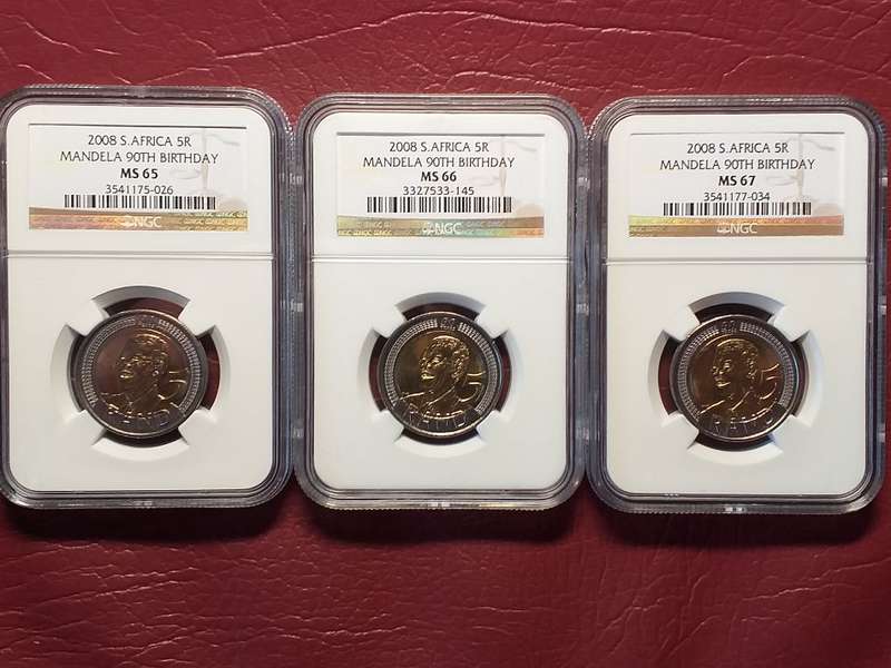 2008 RSA R5 MANDELA 90TH BIRTHDAY NGC GRADED MS 65/66/67 [Bid per coin to take all three]