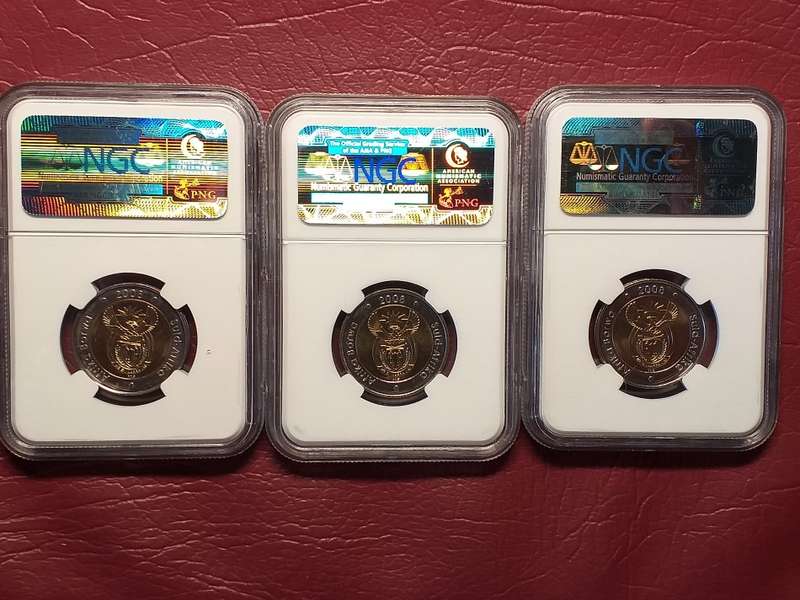 2008 RSA R5 MANDELA 90TH BIRTHDAY NGC GRADED MS 65/66/67 [Bid per coin to take all three]