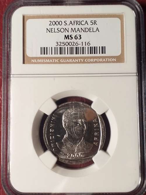 2000 RSA R5 MANDELA - NGC GRADED MS 63